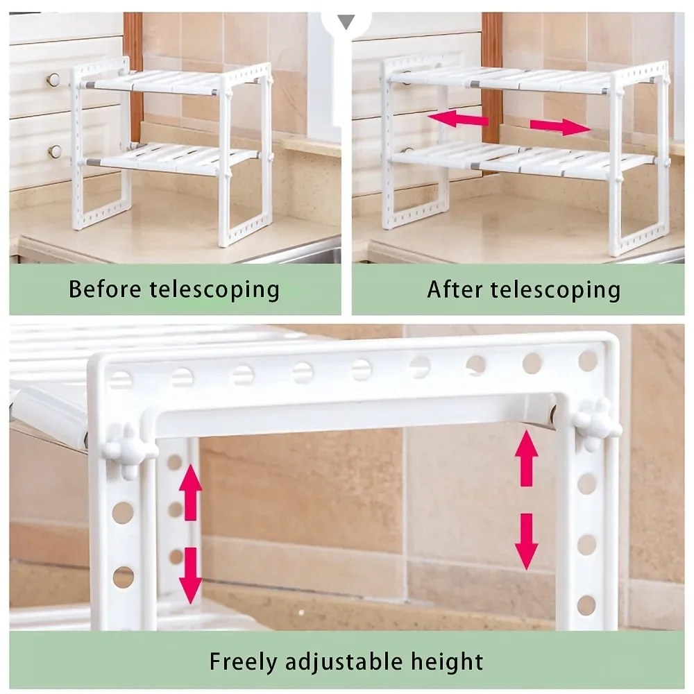 Under Sink Organizer 2 Tier Multipurpose Retractable Shelf Cabinet Organizer Under Sink Storage Rack Bathroom Kitchen Organizer