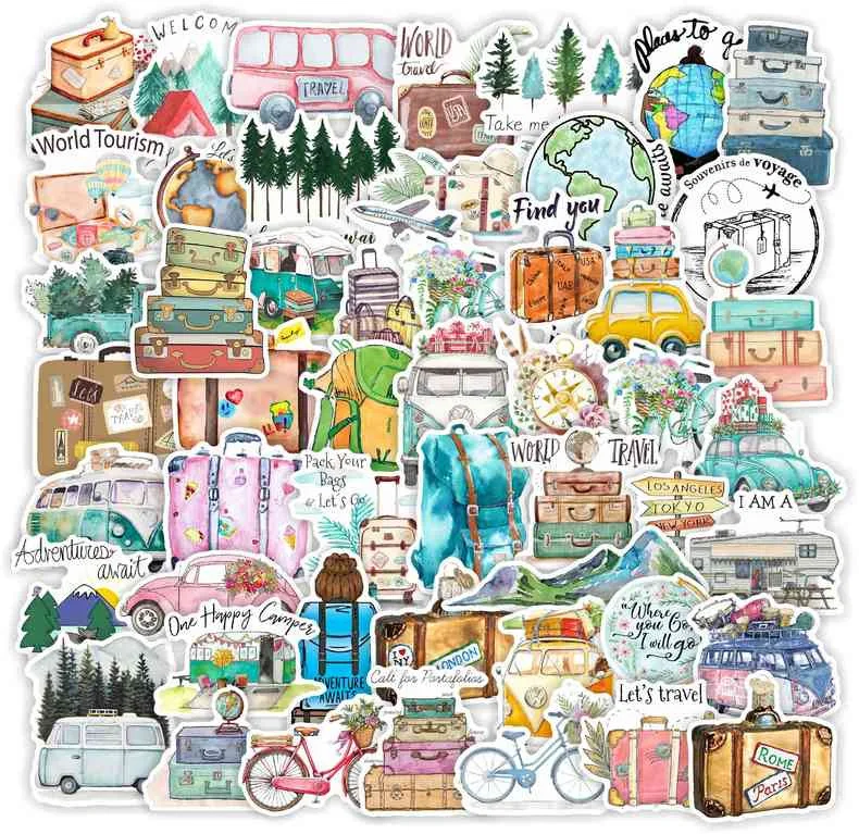 10/25/50pcs Aquarelle Watercolor Painting Stickers Aesthetic Outdoor Travel Luggage Laptop Pad Phone Fridge Car Motorcycle