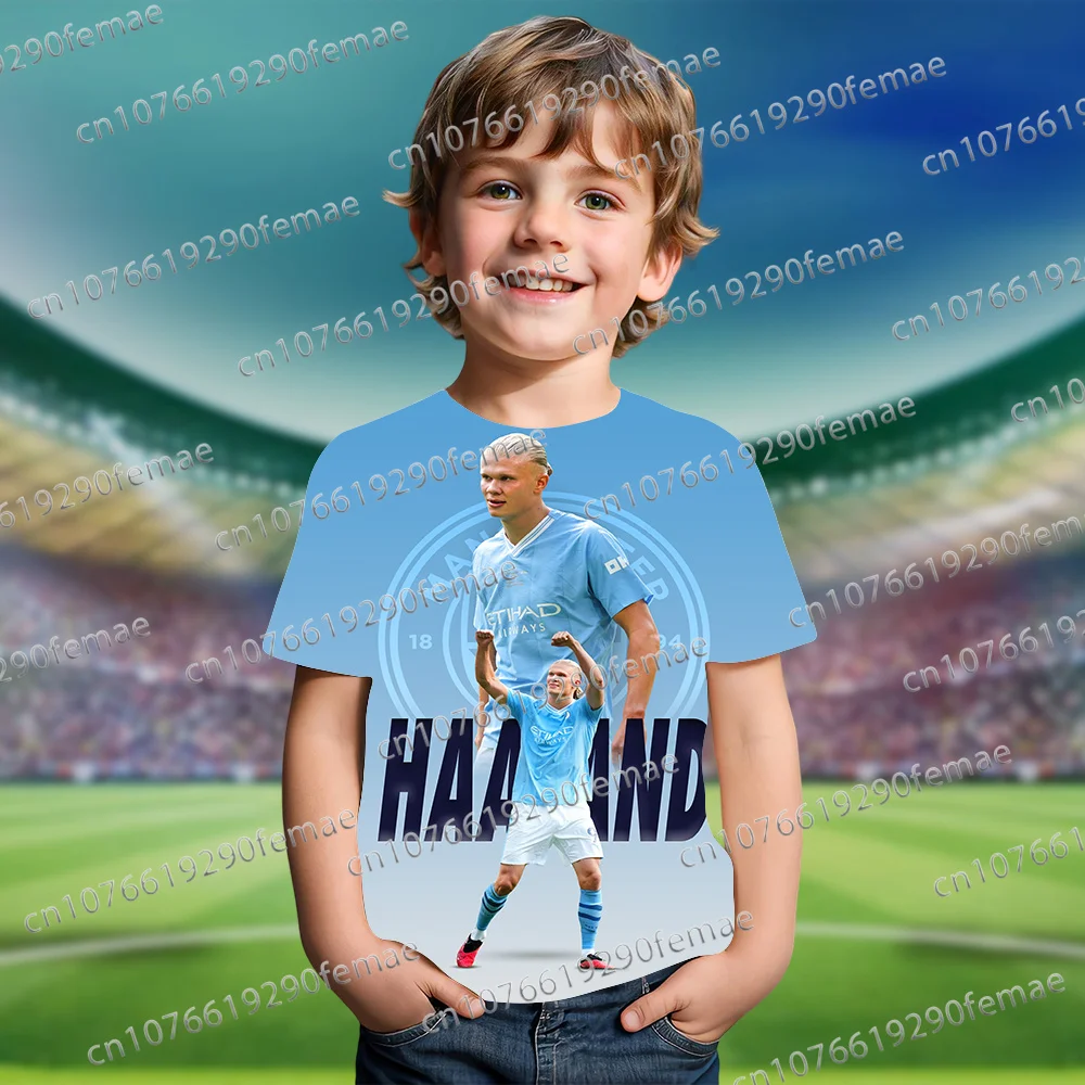 Summer New British Fashion Haaland 3D Printed Pattern Kids Adult T-shirt Short Sleeve Daily Street Trendy Top