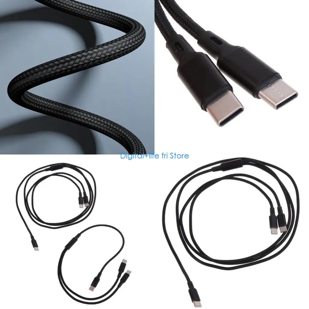 E06D Nylon Braided Type-C to Type-C+Type-C Charger Cable Reliable Connectivity Faster Charger Cable Cord Safe and Stable