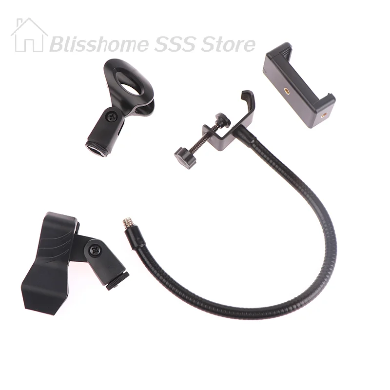 【S】Flexible Microphone Gooseneck phone Stand with Desk Clamp for Radio Broadcasting Studio Live Broadcast Equipment