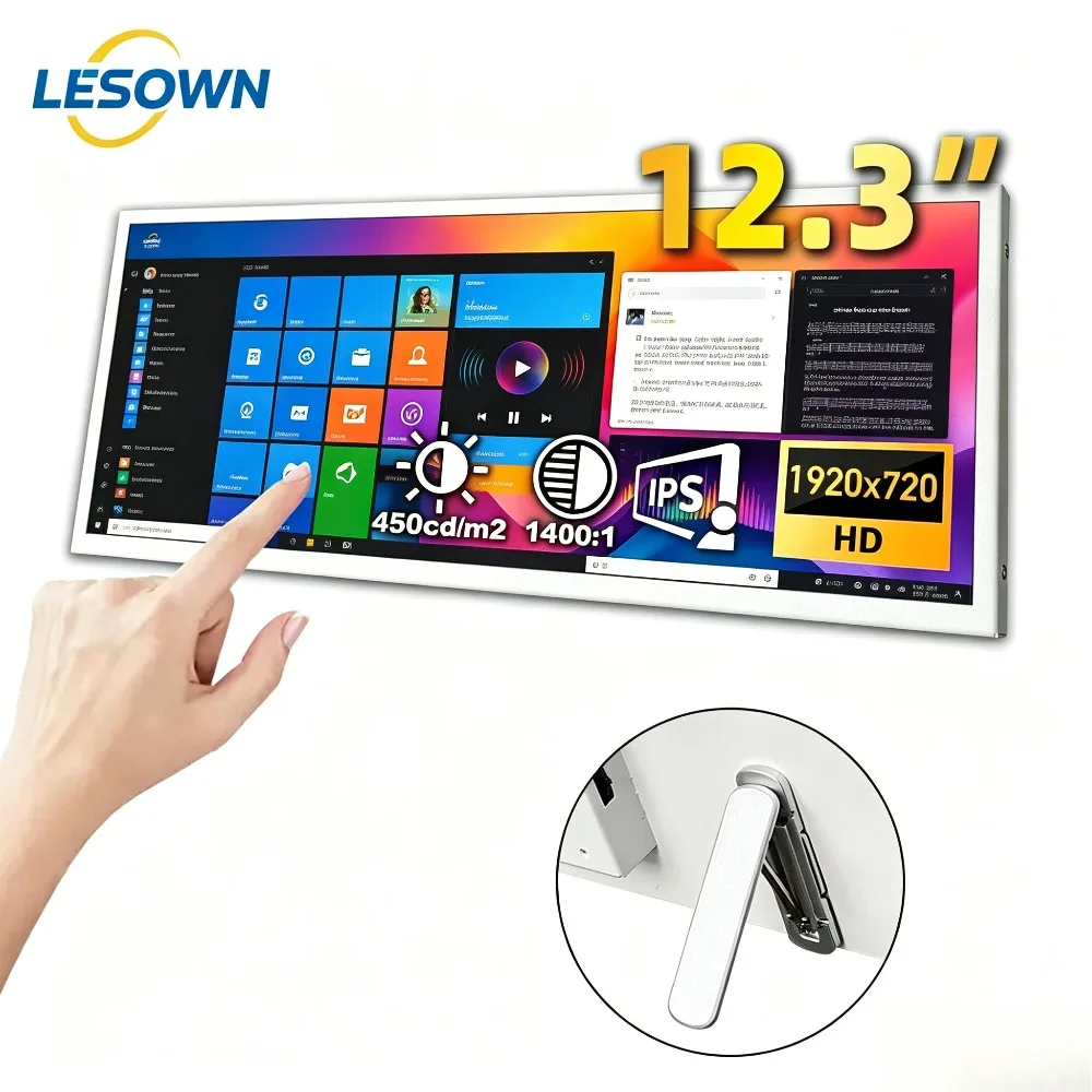 

LESOWN Ultra-wide Touch Sensor Panel 12.3" Stretched PC Case Touchscreen for Windows 11 Desktop Computer VESA Matte White