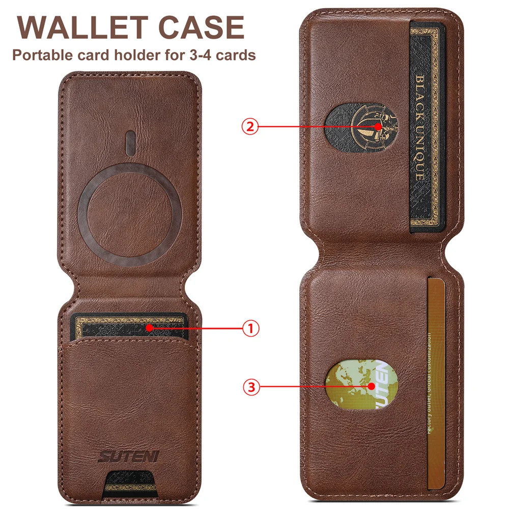 Luxury Flip Slot Card Bag Holder Magnetic Leather Wallet for iPhone 17 16 15 14 13 12 11 or Samsung S25 S24 S23 S22 Ultra Phone