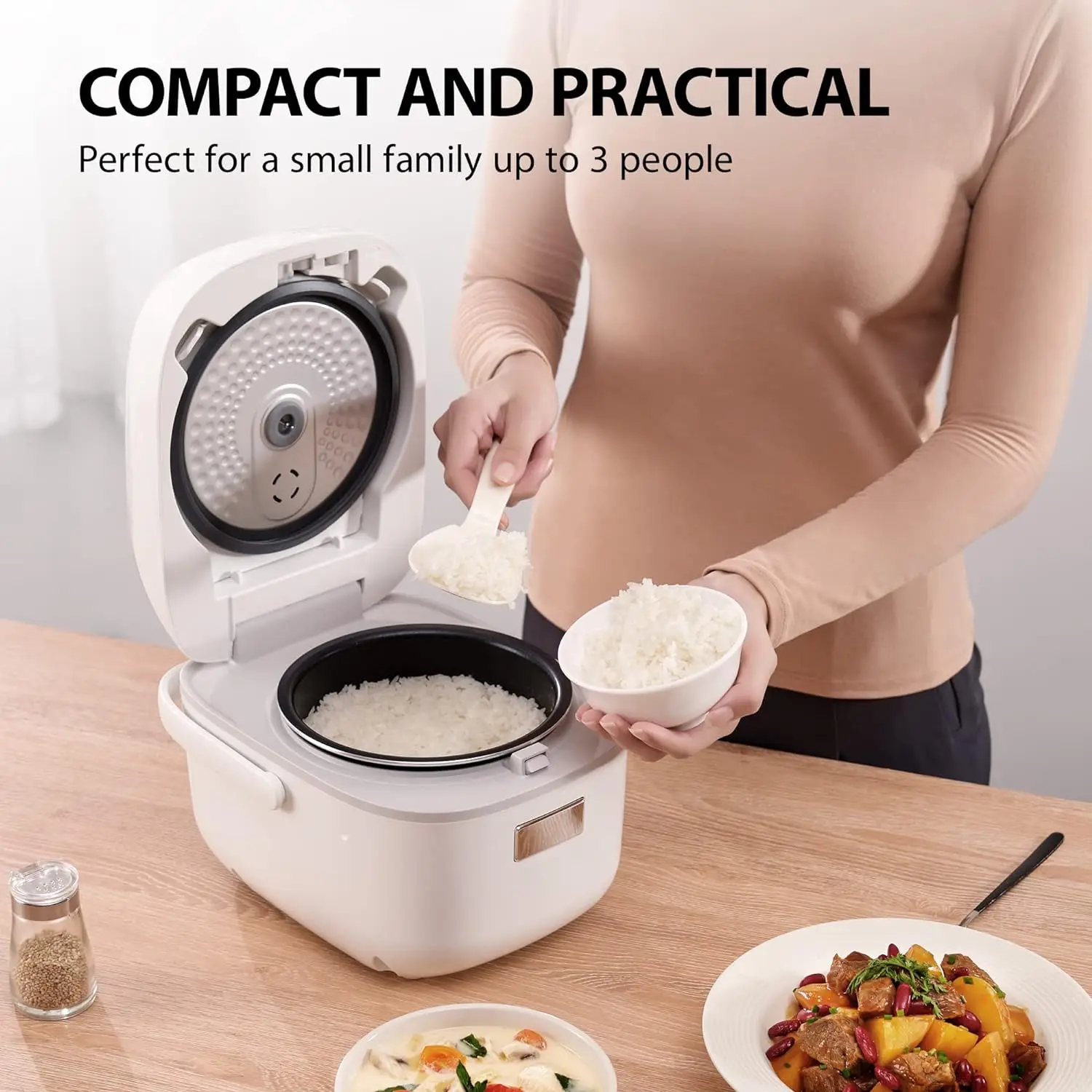 

Rice Cooker Small 3 Cup Uncooked – LCD Display with 8 Cooking Functions, Fuzzy Logic Technology, 24-Hr Delay Timer