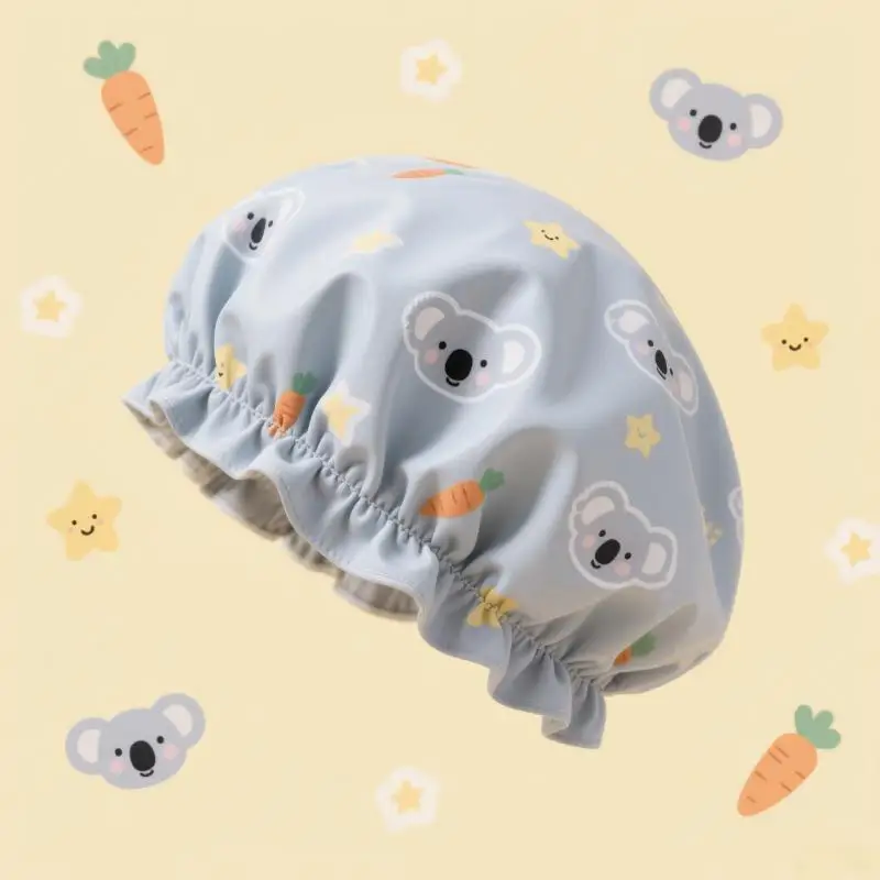 1 Pcs Women Shower Cap Waterproof Wide Elastic Band Reusable Bathroom Cup Cartoon Cat Bear Dog Shower Hat Bathroom Accessories