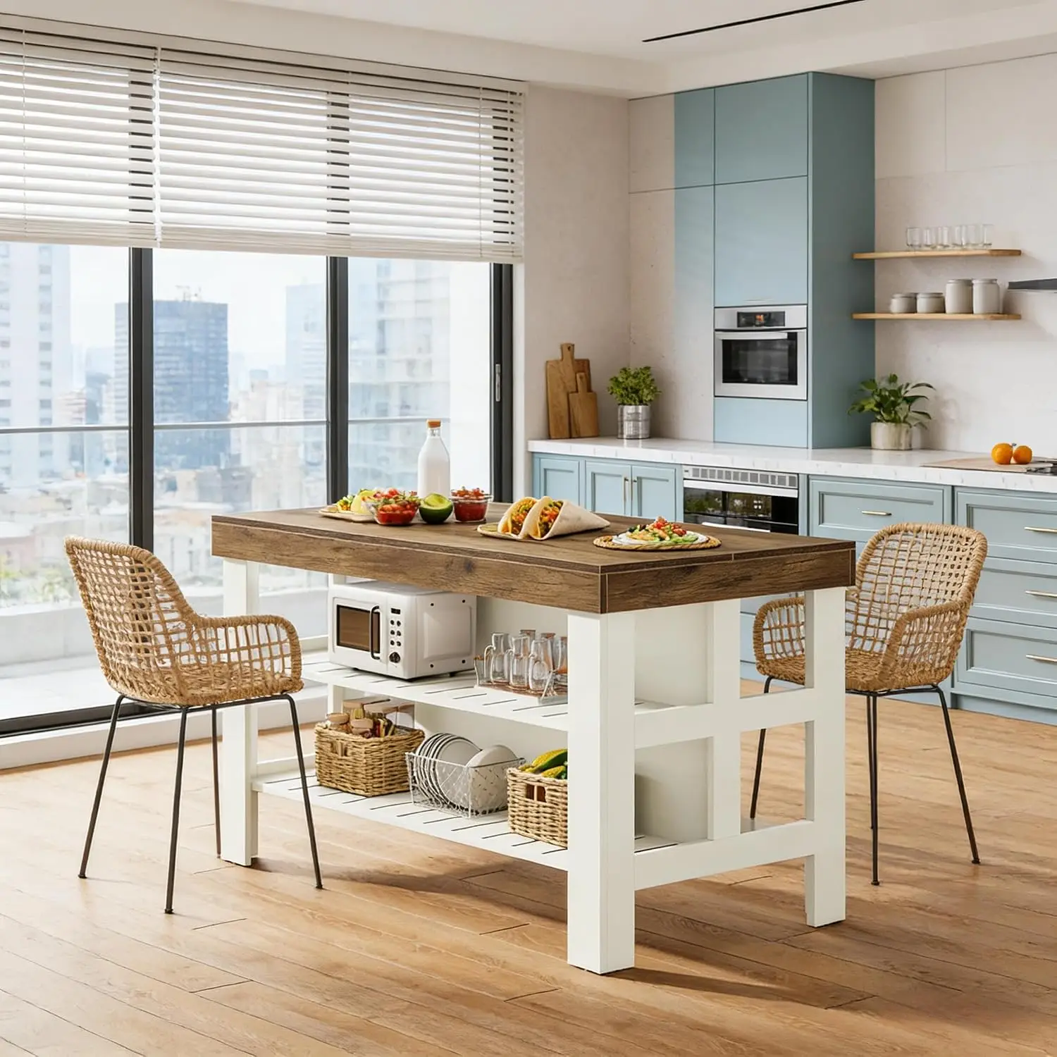 Rustic Farmhouse Kitchen Island Bar Table 55.1
