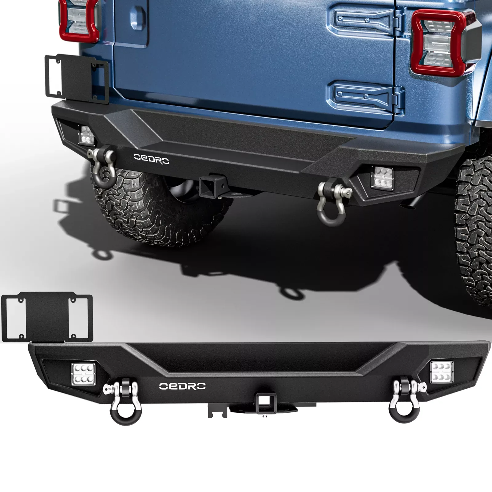 OEDRO Rear Bumper for 2018-2024 Jeep Wrangler JL Unlimited w/ LED Lights D-Rings