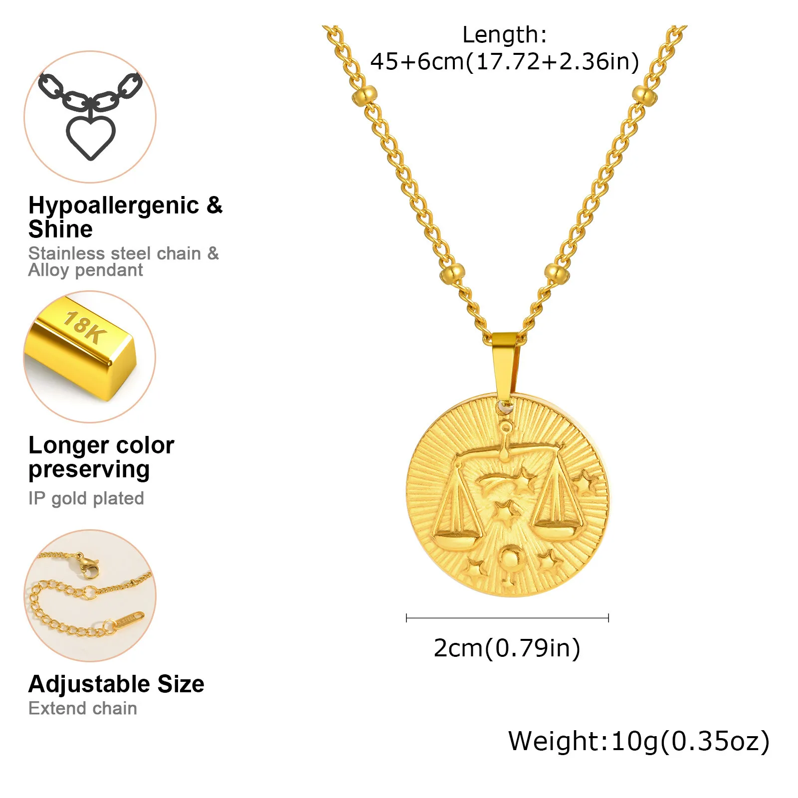 Stainless Steel Zodiac Constellation Necklace for Women, Amulet Round Coin Pendant Vintage Jewelry Birthday Gift - Image 6