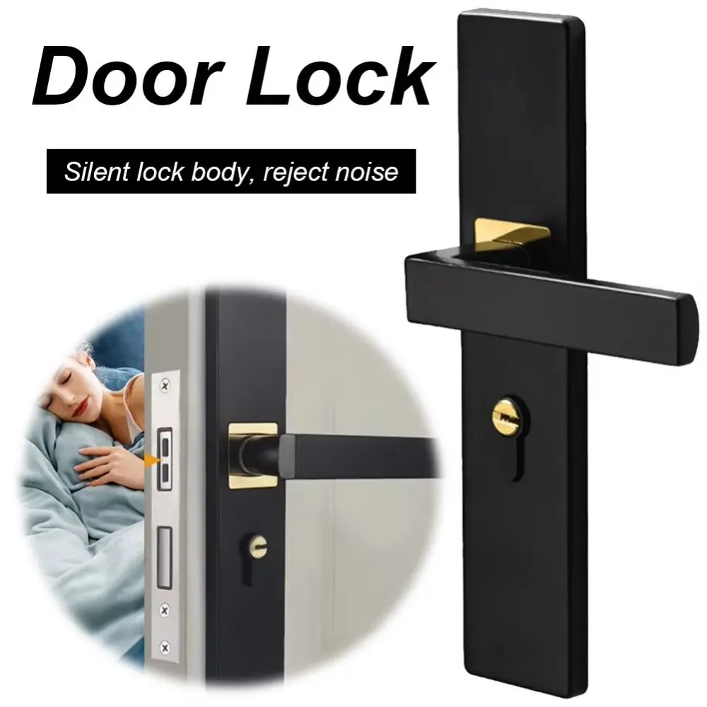 

Silent Door Handle Lock Keys Set Universal Square Interior Door Handle Lockset Thickened Panel Black Door Knob