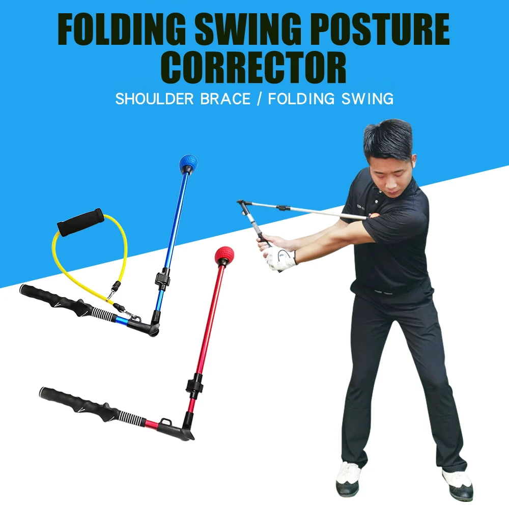 

Adjustable Folding Golf Swing Trainer Stick Posture Corrector Practice Swing Training Aids with Rubber Rope Strength Exercises