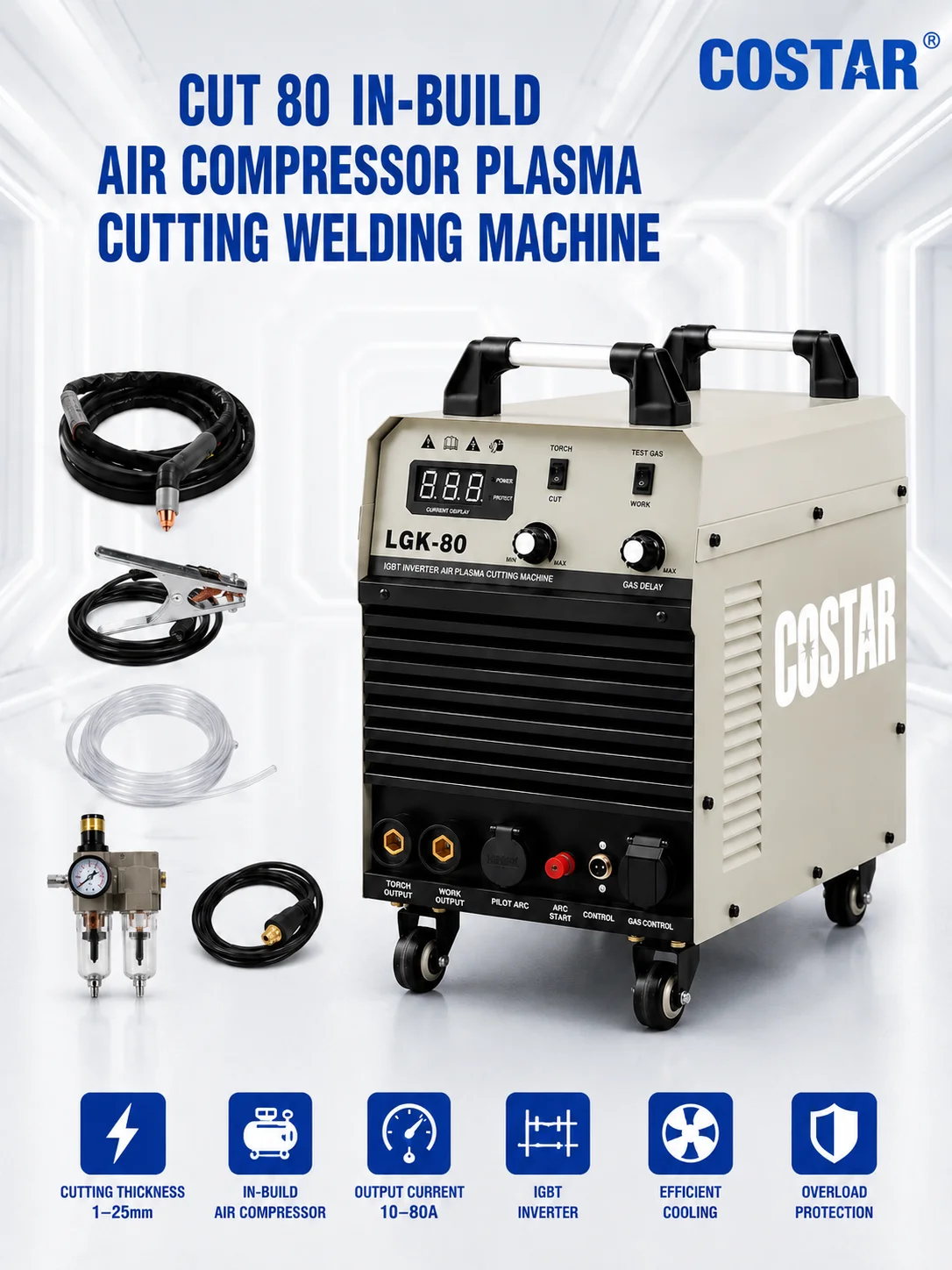 Costar Manufacture Power Source Built in Compressor Cortadoras Industrial Welders Portable Plasma Cutter Cutting Welding Machine