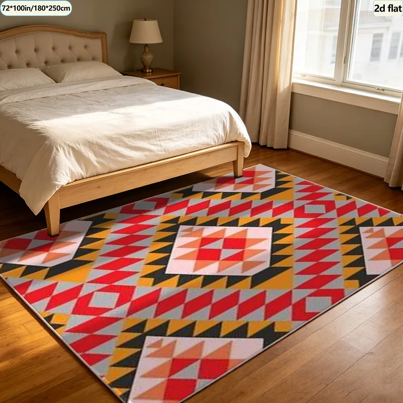 Bohemian Tribal Geometric Triangle Diamond Rug, Ethnic Style Rug, Suitable for Living Room, Bedroom, and Home Floor Decoration