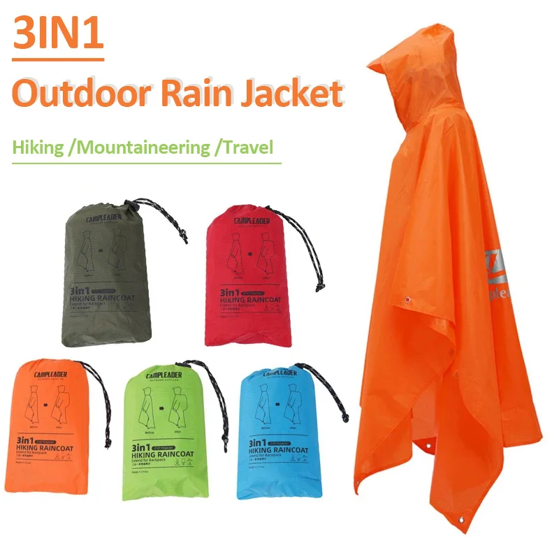 3 In 1 Outdoor Rain Jacket Waterproof Raincoat Hiking Mountaineering Travel Rainwear Multifunctional Outdoor Activity Rain Gear