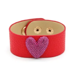 Trendy Full Drill LOVE Heart Leather Bracelets Summer Charm Bracelets for Women Jewelry Gift