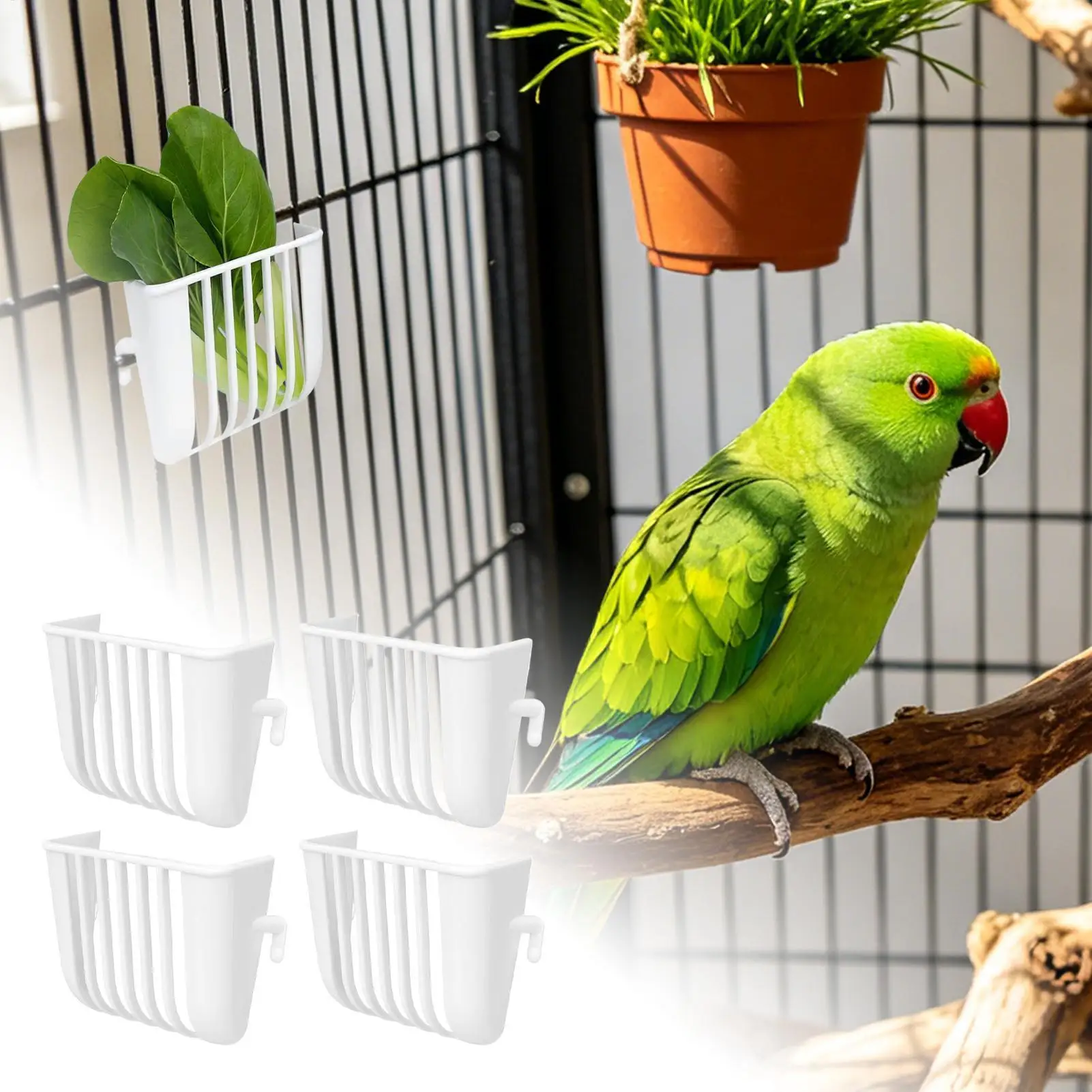 Vogelfutterkorb zum Aufhängen, Papageien-Gemüsekorb, 4-teiliger Vogelkäfig-Futterhalter für Sittiche und Nymphensittiche, Fütterungszubehör