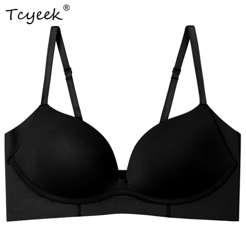 

Tcyeek Lining 100%Mulberry Silk Seamless Smooth Bra Without Steel Ring Adjustable Thin Thick Bottom Underwear New P3N058QC