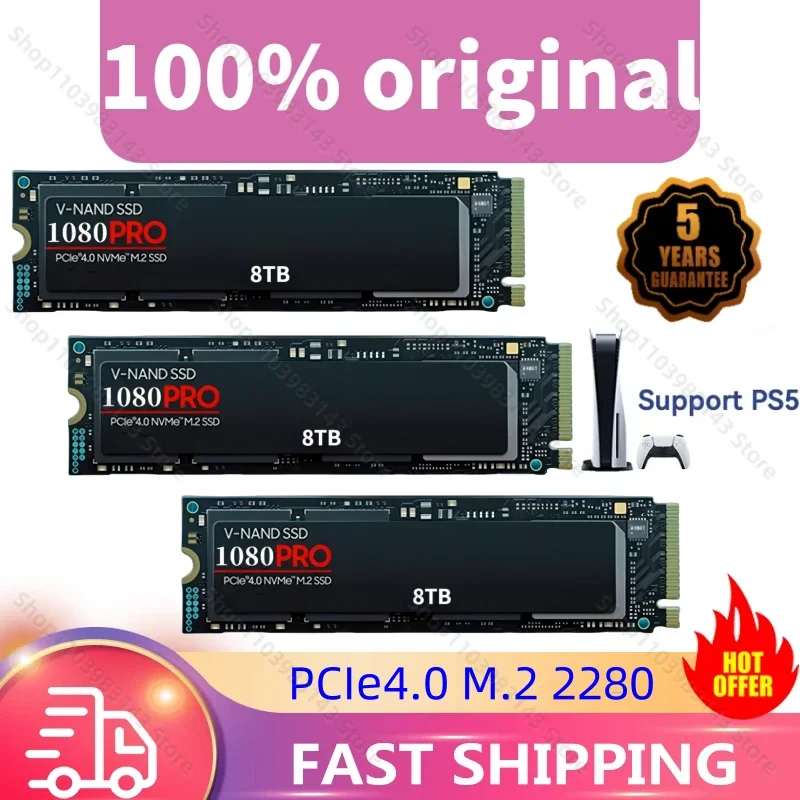 

100% New 1080Pro 1TB 2TB 4TB 8TB SSD M.2 2280 Internal NVMe Solid State Hard Disk PCIe Gen 5.0 x 4 for Laptop Desktop PS5 PC PS4