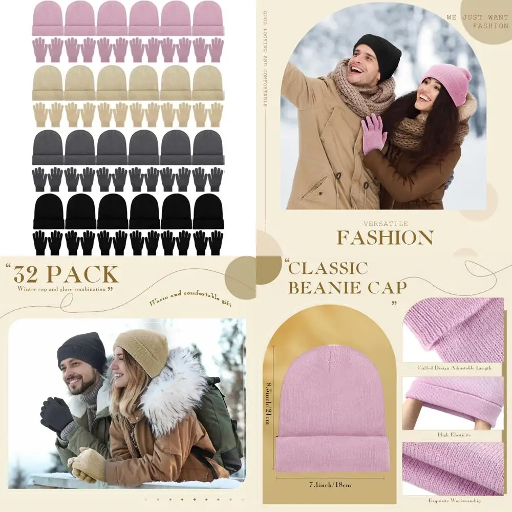 مجموعة قبعة شتوية وقفازات، 48 عبوة من القبعات والقفازات الدافئة، هدايا مريحة للجنسين للرجال والنساء، مثالية للدعم بدون منزل