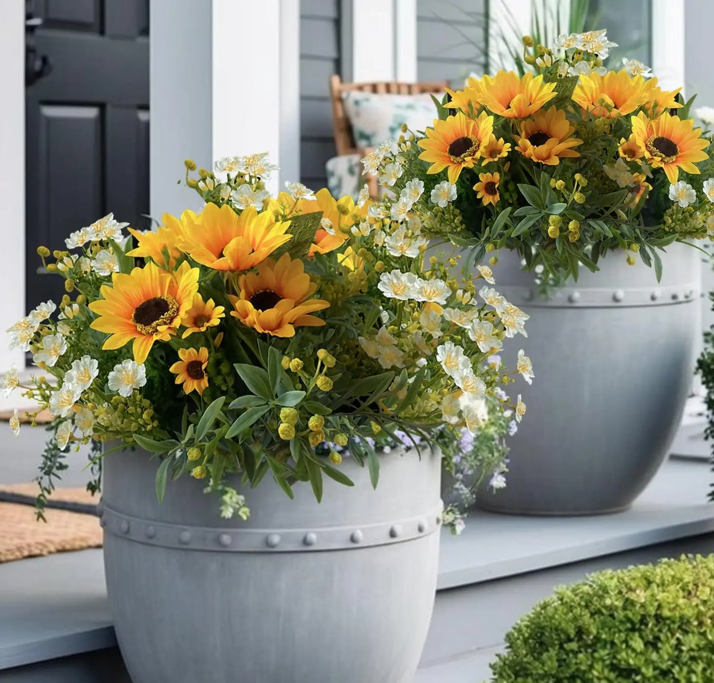 

Artificial Flowers for Outdoors Plants Outside Decoration, 8 Bundles Sunflower Silk Gypsophila Daisy Mix UV Resistant Fa