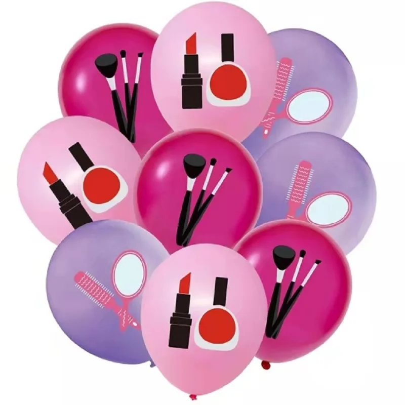 Makeup Party Balloon, Lipstick, Cosmetics Mirror, Nail Polish, Birthday Decor, Girls Day, Beauty, Bridal Shower Decor, 12Pcs