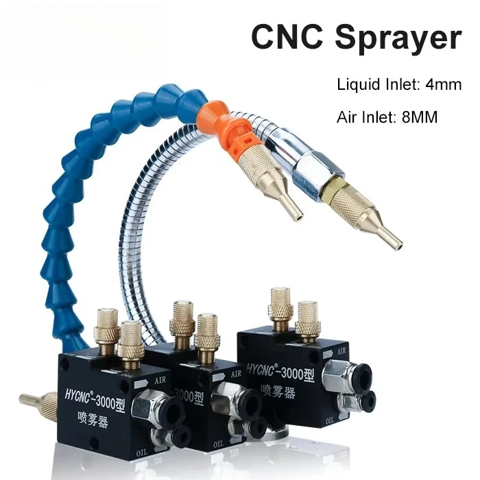 Plastic coolant bamboo pipe connected to stainless steel universal adjustable coolant nozzle