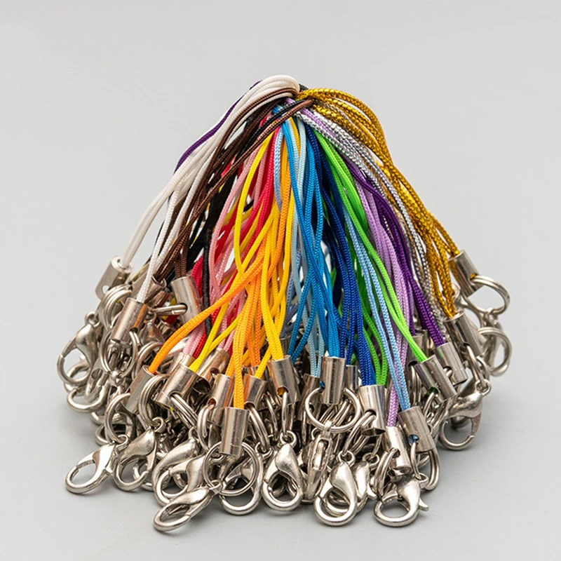 

100pcs/lot Multicolor Lobster Clasp Lanyard Strap Mobile Phone Straps Polyester Cord Charms For DIY Keychain Jewelry Findings