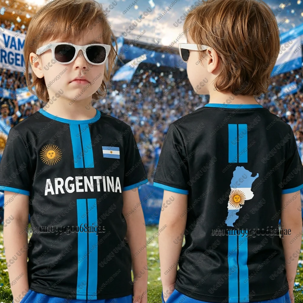 Summer New Argentina Flag Print Football Jersey For Kids Casual Sports T-shirt Argentina Soccer Jerseys Unisex Trainning Uniform