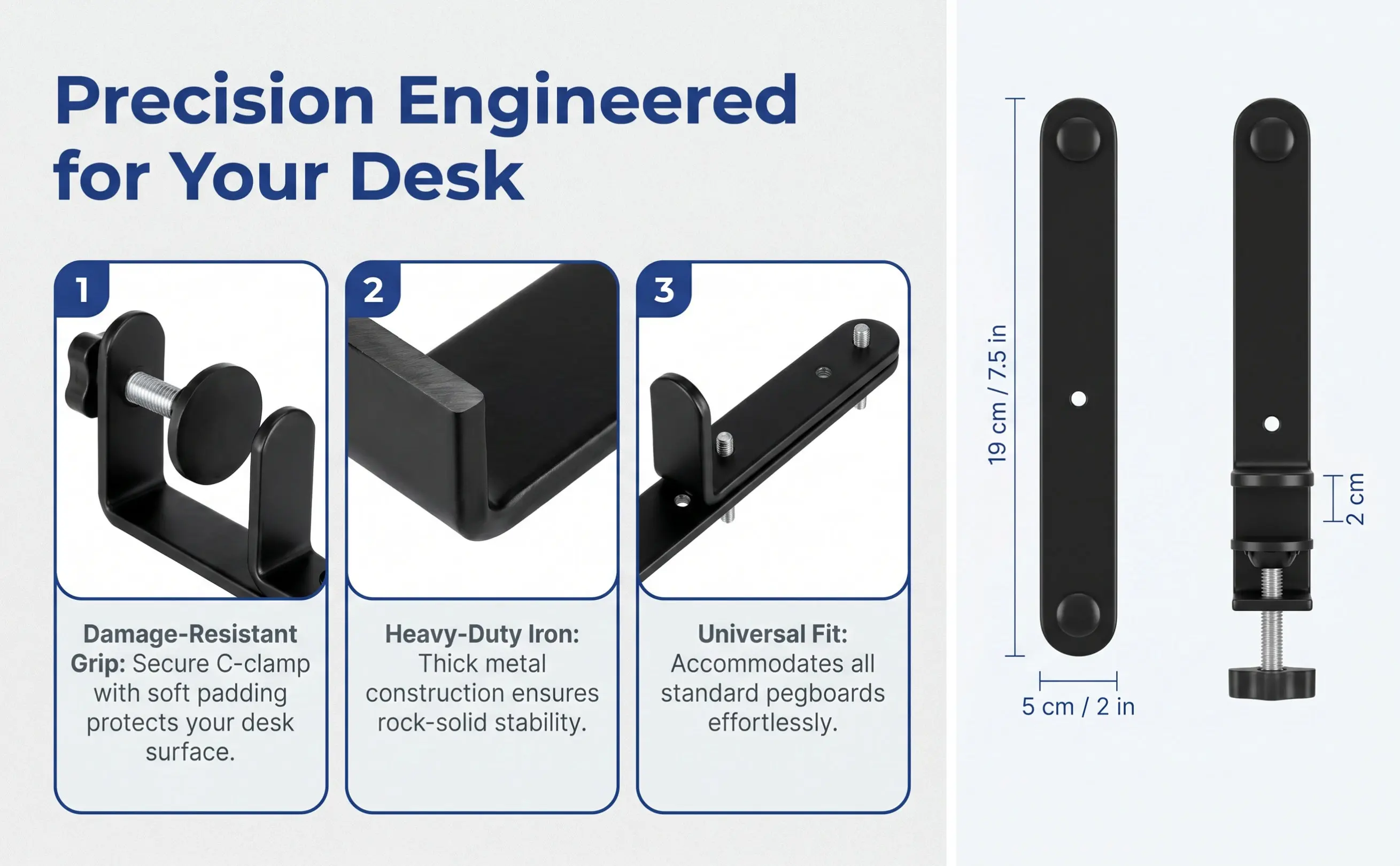 2Pcs Pegboard Table Brackets Strong Iron Desk Edge Connector Panel Support Stand Wear Resistant Tabletop Display Holder