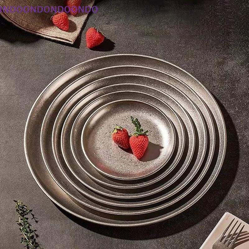 Stainless Steel Durable Vintage Serving Plates Classical Western Dish for Wedding Reception Table Decor