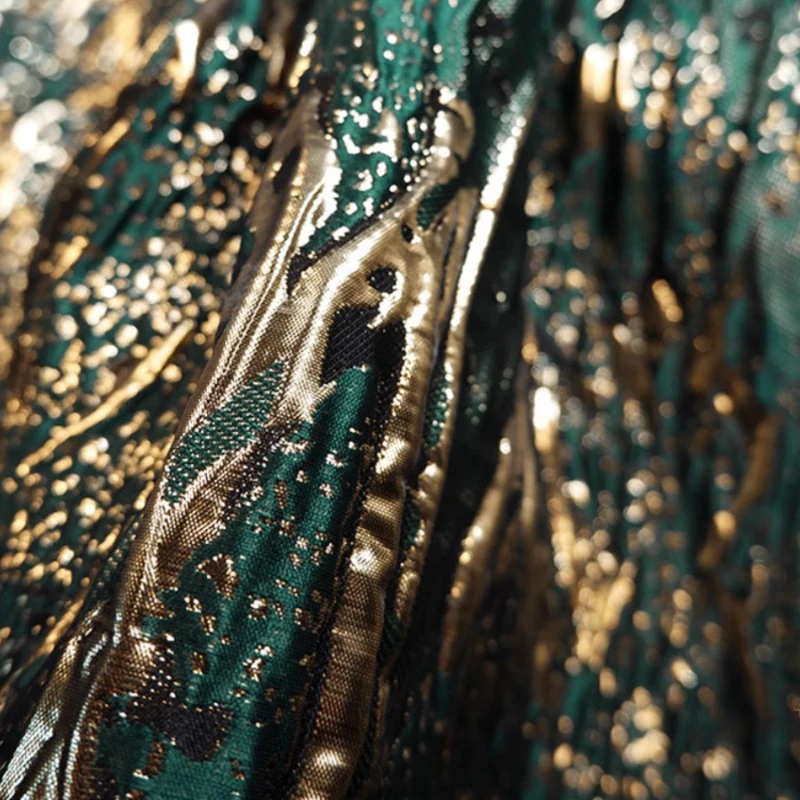 

Жаккардовая ткань, зеленое золото, элитная одежда Hanfu, дизайнерская одежда, ткани для шитья, оптовая продажа, ткань «сделай сам», материал по метрам