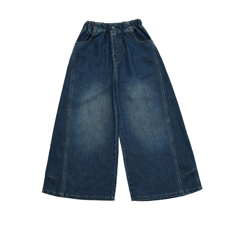Teenager Girls Retro Wide Leg Jeans Cool Autumn Fashion Denim Pants Street Style Casual Loose Trousers for Kids Age 4-15 Yrs