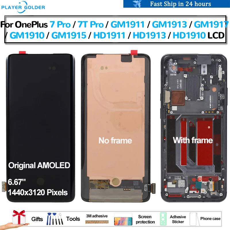 

Original AMOLED For OnePlus 7 Pro 7T Pro GM1913 HD1913 Pantalla lcd Display Touch Panel Screen Digitizer Assembly Replacement