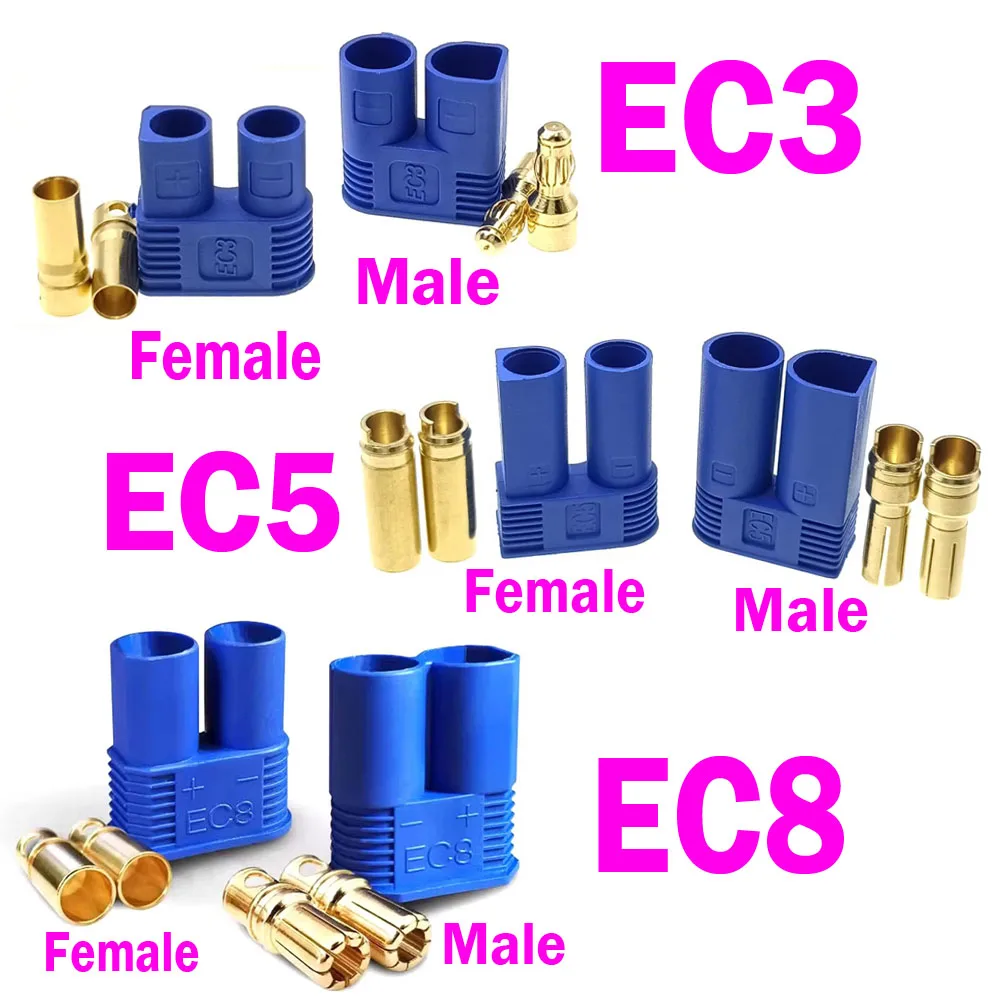 

Male Female EC3 EC5 EC8 connector kit male and female Bullet Gold Plated Banana Plug DC500V 25A 40A 100A for RC Connector parts