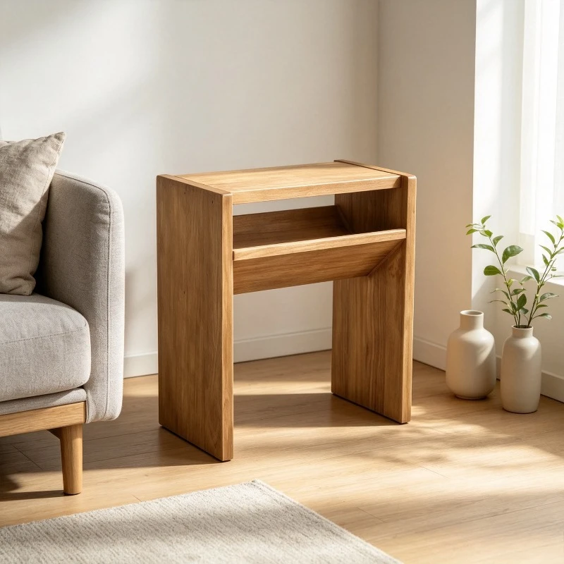 Vintage Solid Wood Side Table,Retro Mobile Nightstand End Table for Living Room, Portable Coffee Table Stand with Storage Shelf.