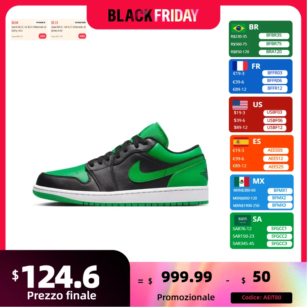 Nike Original Air Jordan 1 Low Mens Basketball Shoes Cushioned Comfort Casual Shoes Trendy Classic Sneakers Emerald