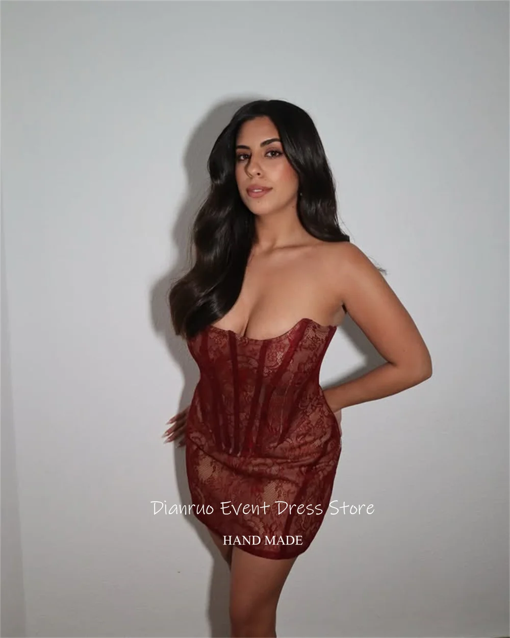 Dianruo A Line Sleveless Prom Dress Mini Lace Birthday Dress Woman Sexy Sweetheart Charming Abiti Da Cerimonia Donna Customized