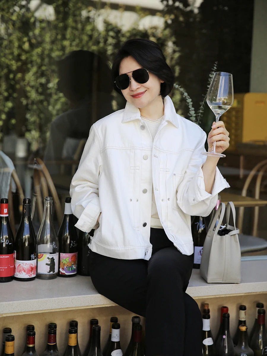 

Classic Denim Jaet ort Sle Cotton Material Autumn Collection 3D Tailoring Collar Button Closure Pure Color Women's...