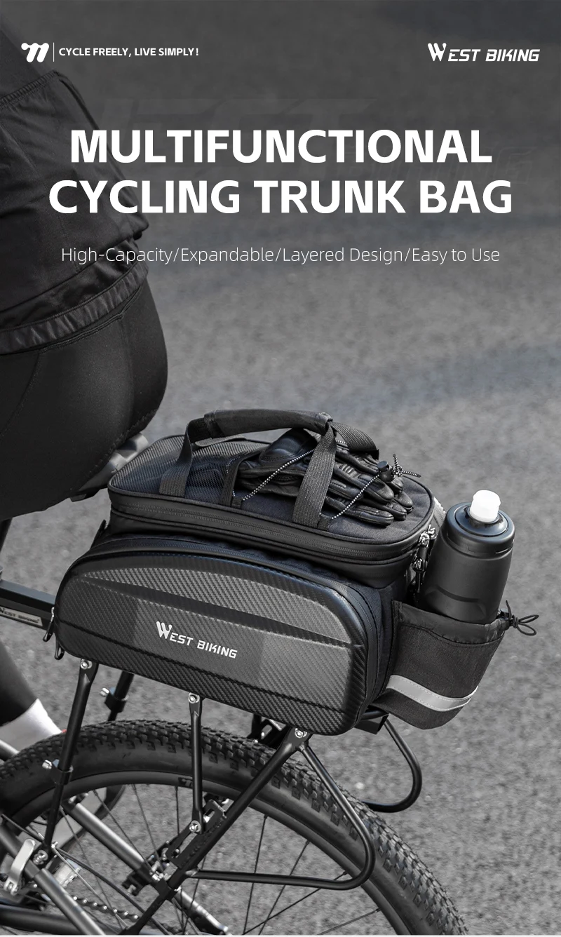 WEST BIKING Multifunktionale Fahrrad-Gepäckträgertasche 17/31L Erweiterbare Hartschalen-MTB-Fahrrad-Heckträgertasche Wasserdichte Schultertasche – Detail 1