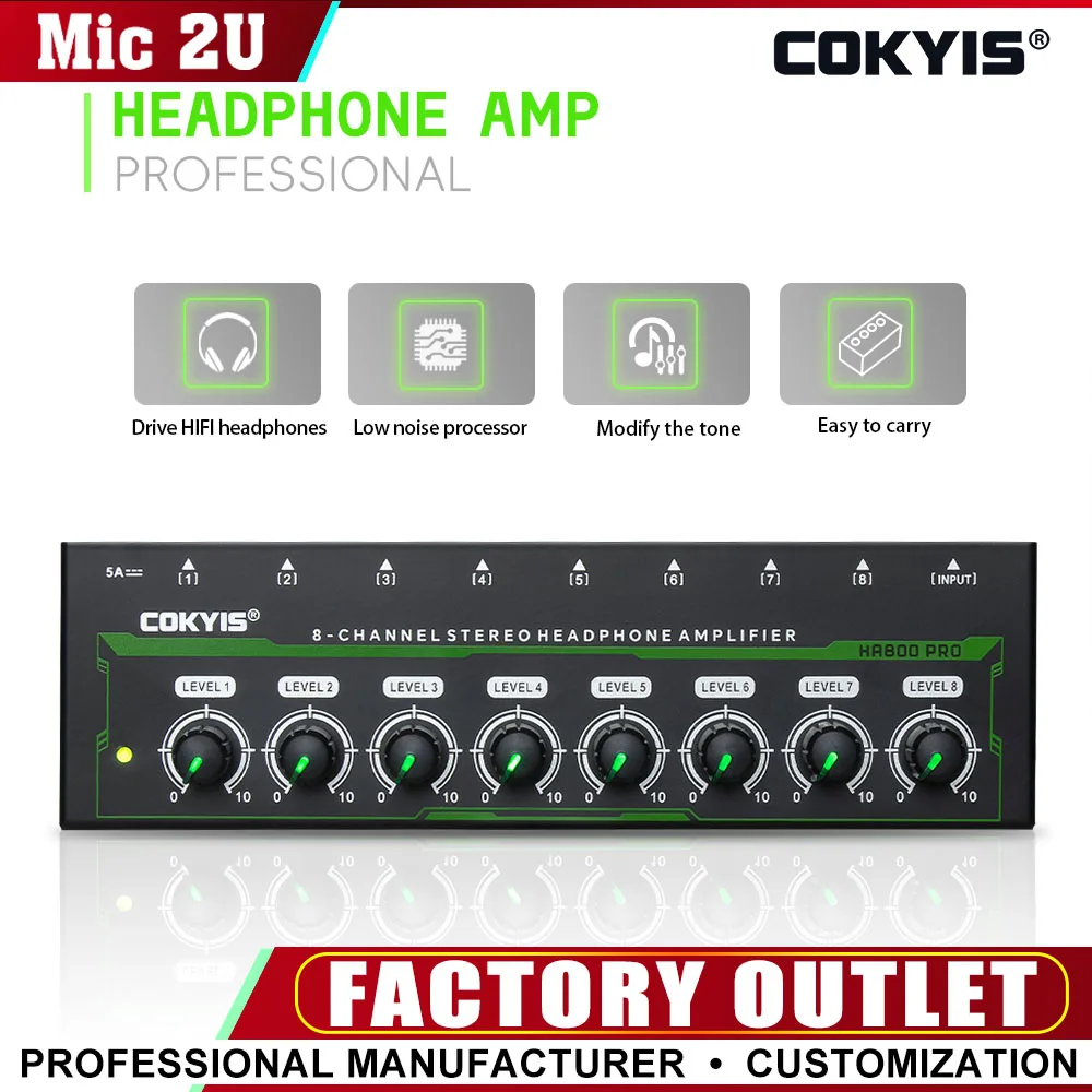 

HA800PRO Стереоусилитель для наушников Студийный монитор Гарнитура 4 8-канальный усилитель для наушников с RGB-подсветкой