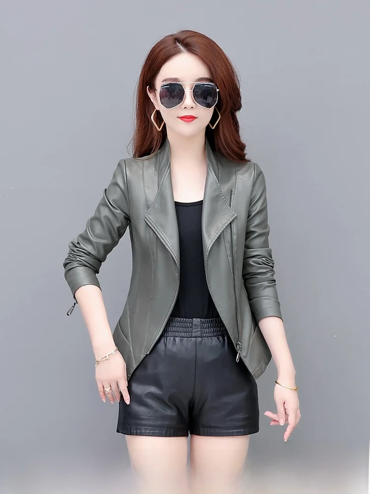 

Slimming Effect Leather Jaet Women's ort Fit Korean Sle Waist Cinched Faionable Spring Autumn New Arrival Coat