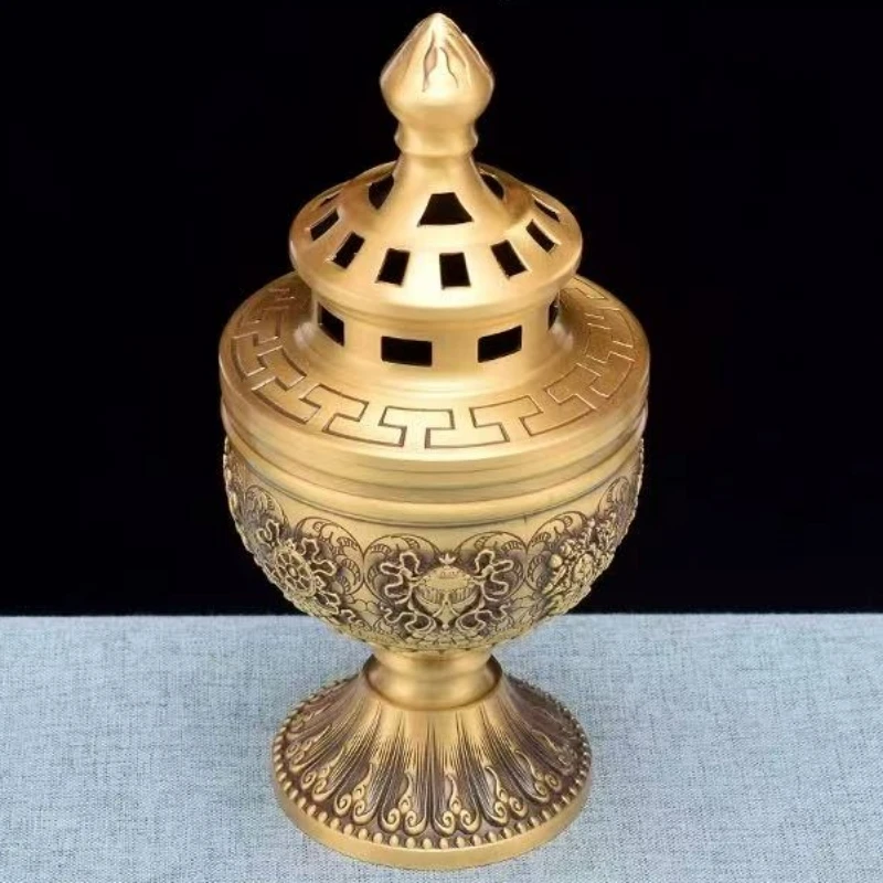 Multi-Functional Incense Burner Bronze Auspicious Tall Feet Aromatherapy Stove Meditation Smoke Furnace Altars Buddhist Item
