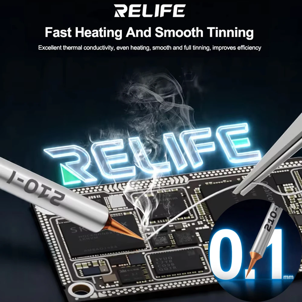 RELIFE 210 Jumper Wire Soldering Iron Tips 5 Pcs Replaceable 0.1mm Micro Soldering Tips for Phone Motherboard Screen Repair