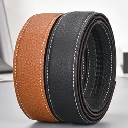 High end casual leather buckle free men's belt with headless lychee pattern, perforated buckle, single belt