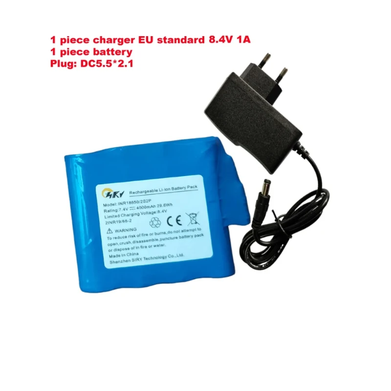 7.4V 18650-2S2P 4400mAh Lithium ion Rechargeable Heated Battery For Heated Coats Belts Glove Battery with 8.4V Charger