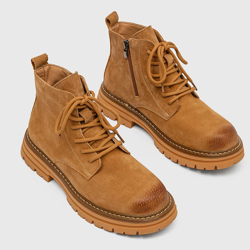 

Autumn New High Top Hiking Boots Breathable Stylish Side Zipper European American Casual Motorcycle Boots