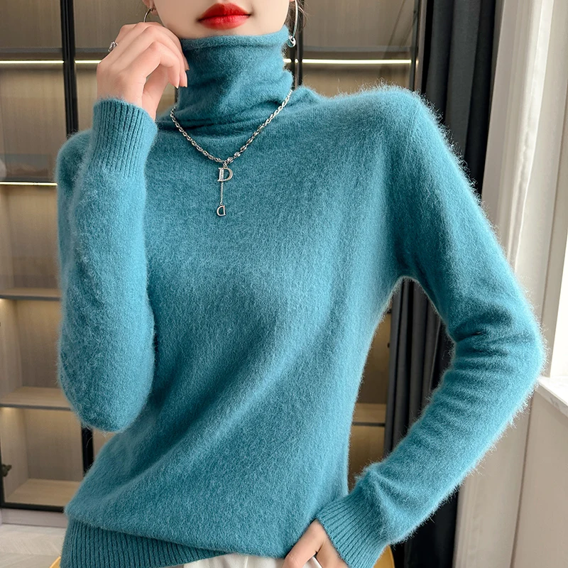 2024 Autumn and Winter New Women's Clothing Sweater 100% Mink Cashmere Pile Collar Pullover Casual Knitted Basic Large Size Tops