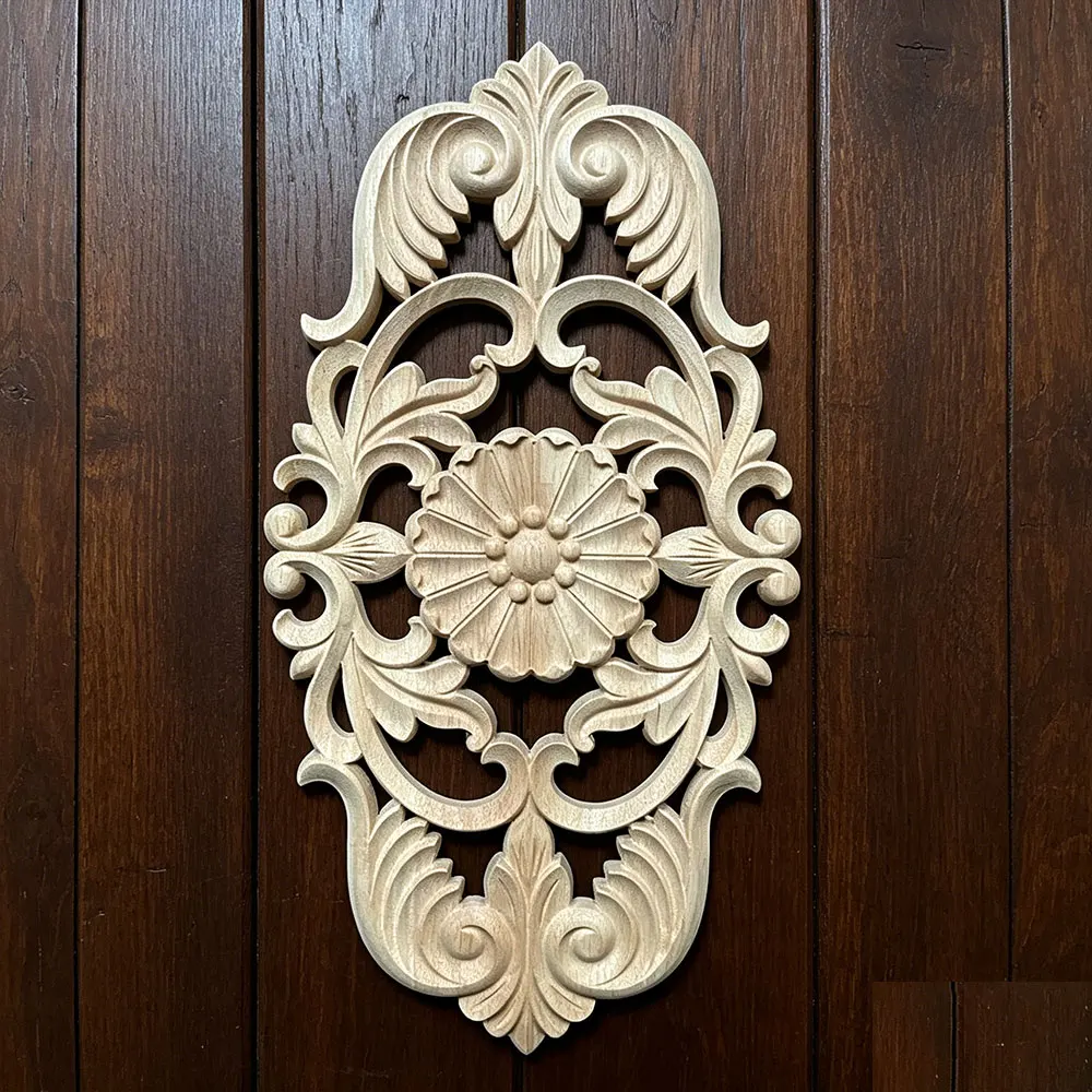 

Unique Natural Floral Wood Carved Wooden Figurines Crafts Corner Appliques Frame Wall Door Furniture Woodcarving Decorative