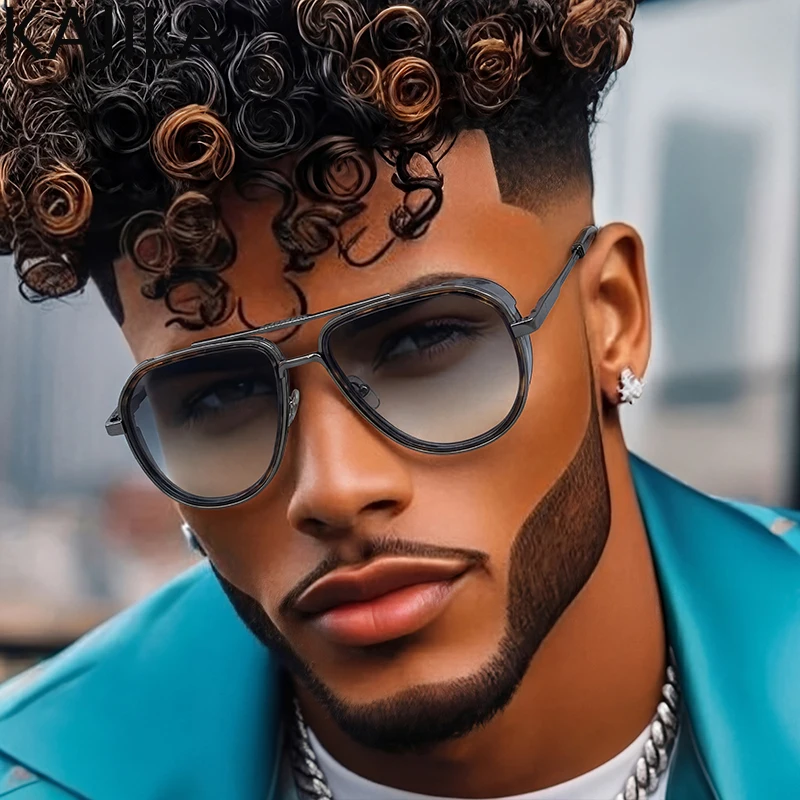 

Oversized Pilot Sunglasses Men 2026 Luxury Designer Vintage Metal Square Sun Glasses Double Bridge Brown Gradient Shades Male