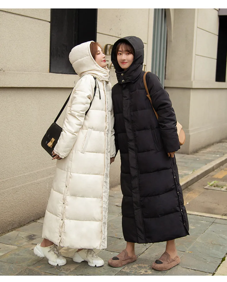 Black Hooded Jacket Coat 2026 Winter Female Thicken Medium Length Down cotton Loose Coats Women's Windproof Long Parka Overcoat