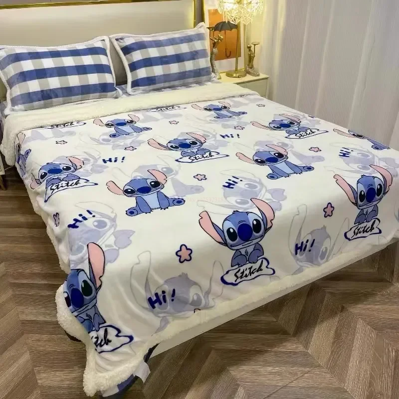 Disney Milk Flannel Children Adult Blanket Cartoon Stitch Cute Plush Air Conditioning Nap Blankets Coral Fleece Quilt Soft Shawl